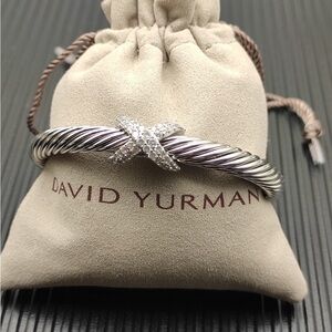 David Yurman Silver Cable X Bracelet with Pavé Diamonds - Silver